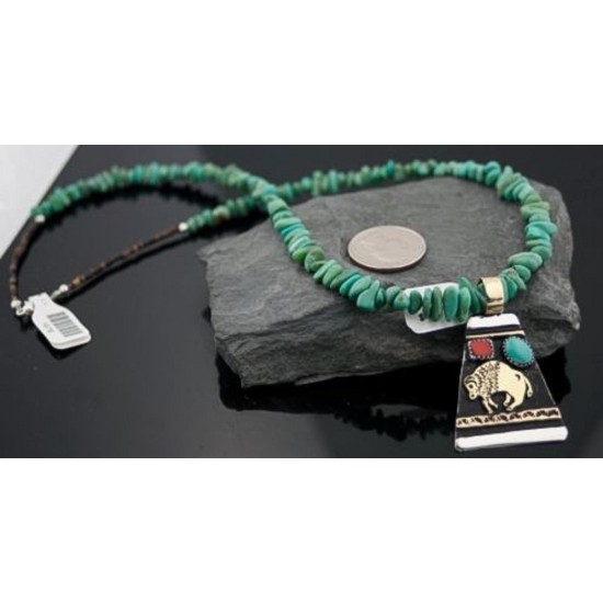 12kt Gold Filled Handmade Buffalo Certified Authentic .925 Sterling Silver Navajo Turquoise Native American Necklace 390619935946