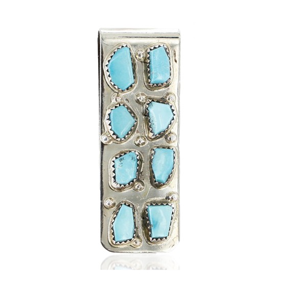 Handmade Certified Authentic Signed by Curt Cheama Zuni Nickel Natural Turquoise Nuggets Native American Money Clip 11232