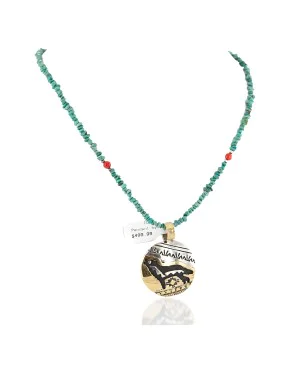 12kt Gold Filled and .925 Sterling Silver Handmade Wolf Certified Authentic Navajo Turquoise Coral Native American Necklace 24420-5-15336