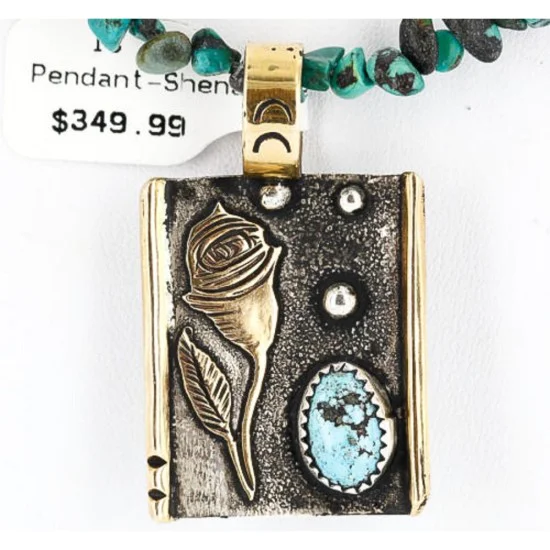 12kt Gold Filled and .925 Sterling Silver Handmade Rose Certified Authentic Navajo Turquoise Native American Necklace 371007017698
