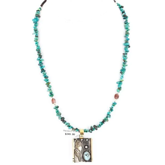 12kt Gold Filled and .925 Sterling Silver Handmade Rose Certified Authentic Navajo Turquoise Native American Necklace 371007017698