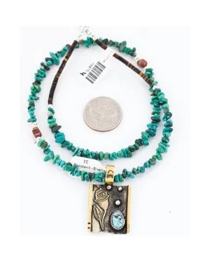 12kt Gold Filled and .925 Sterling Silver Handmade Rose Certified Authentic Navajo Turquoise Native American Necklace 371007017698