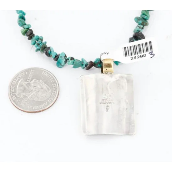12kt Gold Filled and .925 Sterling Silver Handmade Rose Certified Authentic Navajo Turquoise Native American Necklace 371007017698