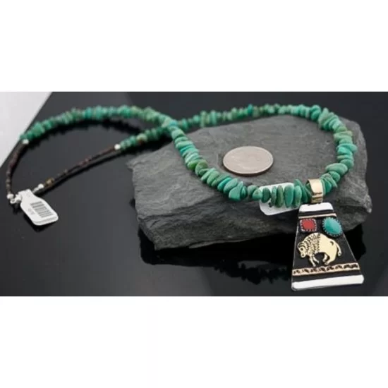 12kt Gold Filled Handmade Buffalo Certified Authentic .925 Sterling Silver Navajo Turquoise Native American Necklace 390619935946