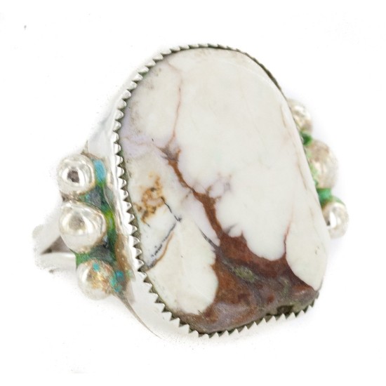 Handmade Navajo .925 Sterling Silver Certified Authentic Natural White Buffalo Native American Ring  17025-2
