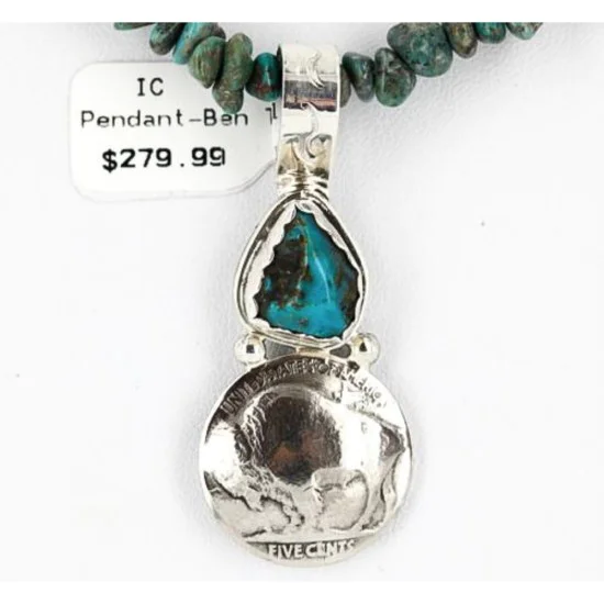 Vintage Style OLD Buffalo Coin Certified Authentic Navajo .925 Sterling Silver Turquoise Native American Necklace 390747398141