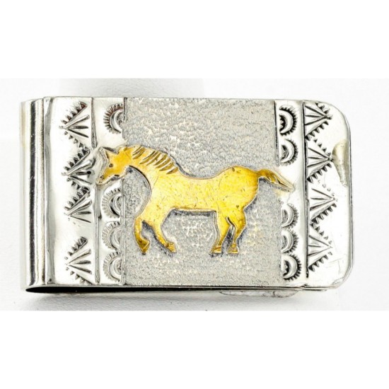 12kt Gold Filled and .925 Sterling Silver Handmade HORSE Certified Authentic Navajo Native American Money Clip 11241-3