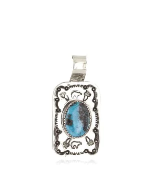Nickel Bear Paw Certified Authentic Handmade Navajo Natural Turquoise Native American Necklace 12810-1