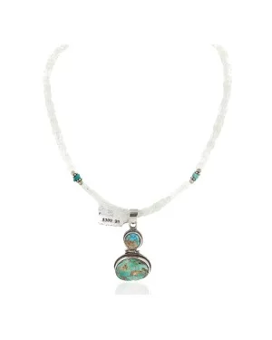 .925 Sterling Silver Handmade Signed Certified Authentic Navajo Turquoise Quartz Native American Necklace 10049-3-15786