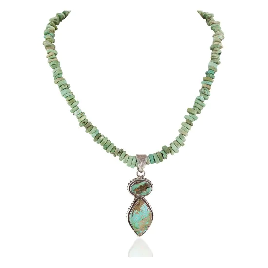 Handmade Navajo .925 Sterling Silver Natural Turquoise and Turquoise Native American Necklace 10053
