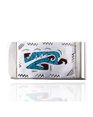 Eagle .925 Sterling Silver Ray Begay Certified Authentic Handmade Navajo Native American Natural Turquoise Coral Money Clip 11253-6 Eagle .925 Sterling Silver Ray Begay Certified Authentic Handmade Navajo Native American Natural Turquoise Coral Money Clip 11253-6
