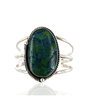 Handmade Certified Authentic Navajo .925 Sterling Silver Natural Spiderweb Turquoise Native American Bracelet  12356