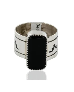 Handmade Certified Authentic Navajo .925 Sterling Silver Natural Black Onyx Native American Ring  12576