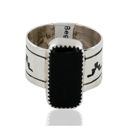 Handmade Certified Authentic Navajo .925 Sterling Silver Natural Black Onyx Native American Ring  12576