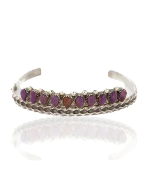 Handmade Certified Authentic Petit Point Zuni .925 Sterling Silver Natural Sugilite Native American Bracelet 12604