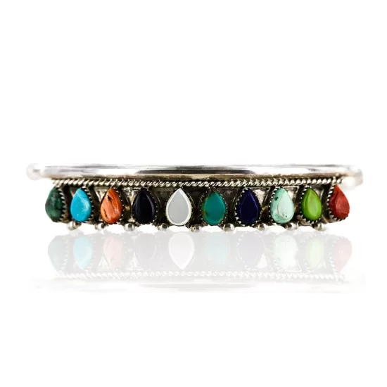 Petit Point Handmade Certified Authentic Zuni .925 Sterling Silver Multicolor Turquoise Native American Bracelet 12611 Petit Point Handmade Certified Authentic Zuni .925 Sterling Silver Multicolor Turquoise Native American Bracelet 12611