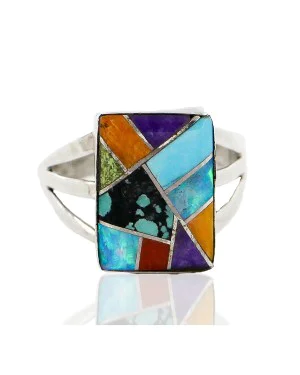 Handmade Certified Authentic Signed Navajo Inlaid .925 Sterling Silver Turquoise Multicolor Stones Native American Ring 12639 Handmade Certified Authentic Signed Navajo Inlaid .925 Sterling Silver Turquoise Multicolor Stones Native American Ring 12639