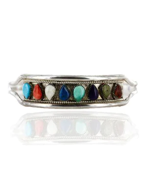 Petit Point Handmade Certified Authentic Zuni .925 Sterling Silver Multicolor Turquoise Native American Bracelet 12665-00