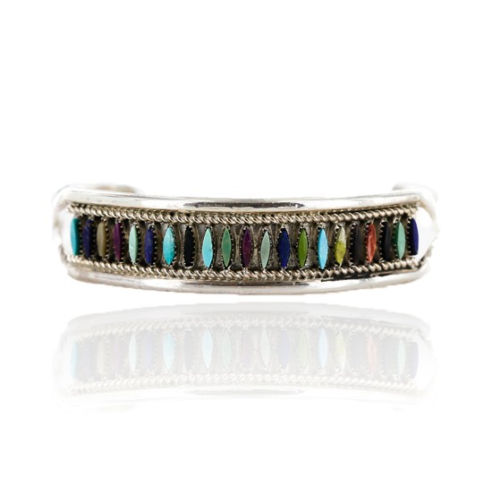Handmade Certified Authentic Zuni .925 Sterling Silver Multicolor Turquoise Native American Bracelet 12665
