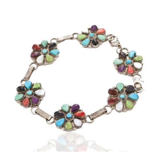 Handmade Certified Authentic Zuni .925 Sterling Silver Petit Point Natural Multicolor Native American Bracelet 12668 Handmade Certified Authentic Zuni .925 Sterling Silver Petit Point Natural Multicolor Native American Bracelet 12668