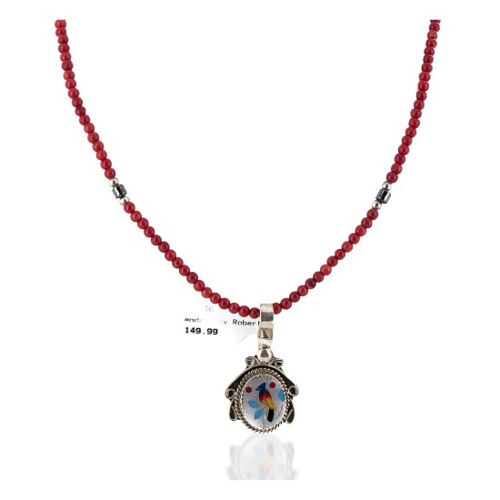 .925 Sterling Silver Inlay Bird Handmade Certified Authentic Navajo Natural Turquoise Coral Multicolor Stones Native American Necklace 12674-15930-15 .925 Sterling Silver Inlay Bird Handmade Certified Authentic Navajo Natural Turquoise Coral Multicolor Stones Native American Necklace 12674-15930-15