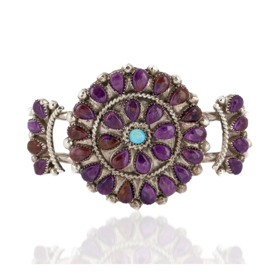 Handmade Certified Authentic Petit Point Zuni .925 Sterling Silver Natural Sugilite Turquoise Native American Bracelet 12686-2 Handmade Certified Authentic Petit Point Zuni .925 Sterling Silver Natural Sugilite Turquoise Native American Bracelet 12686-2