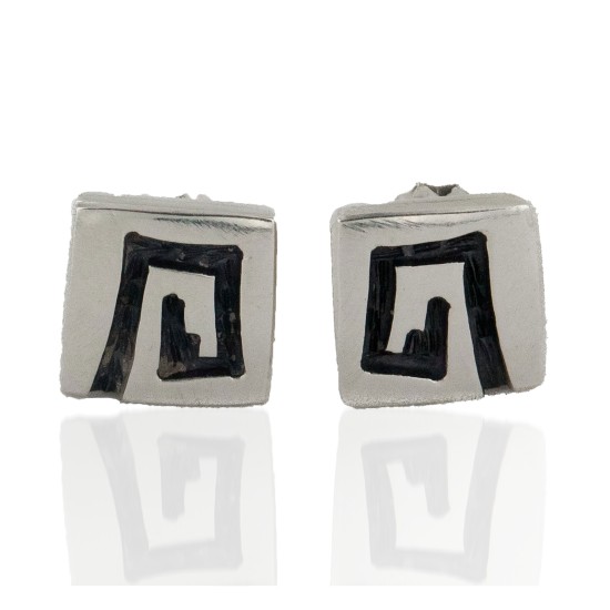 Handmade Certified Authentic Hopi .925 Sterling Silver Stud Native American Earrings 1 12854-1 All Products 12854-1 12854-1 (by LomaSiiva)