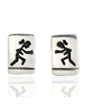 Handmade Kachina Certified Authentic Hopi .925 Sterling Silver Stud Native American Earrings 12854-8