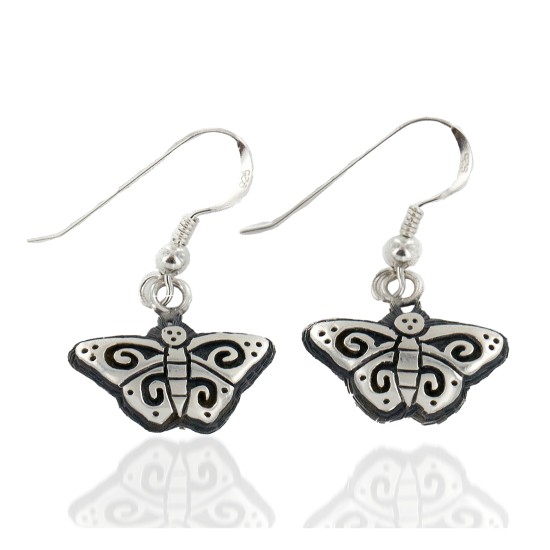 Handmade Butterfly Certified Authentic Hopi .925 Sterling Silver Dangle Native American Earrings 12855-4 All Products 12855-4 12855-4 (by LomaSiiva)