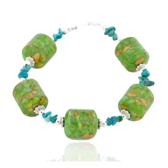 Navajo .925 Sterling Silver Natural Turquoise and Composite Gaspeite Bracelet NB151125214947