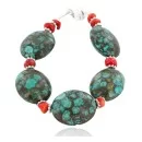 Certified Authentic Navajo .925 Sterling Silver Composite Turquoise Coral Native American Bracelet 12892-4