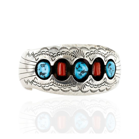 Certified Authentic Navajo .925 Sterling Silver Coral Turquoise Signed BENALLY Native American Bracelet 1293 Certified Authentic Navajo .925 Sterling Silver Coral Turquoise Signed BENALLY Native American Bracelet 1293