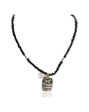Horse 12kt Gold Filled and .925 Sterling Silver Handmade Certified Authentic Navajo Natural Turquoise Purple Goldstone Native American Necklace 14456-14-10225