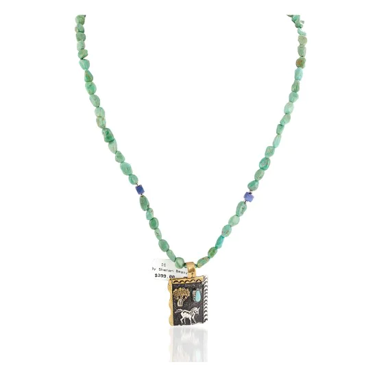 12kt Gold Filled .925 Sterling Silver Storyteller Handmade Certified Authentic Navajo Turquoise Lapis Native American Necklace 14456-5 12kt Gold Filled .925 Sterling Silver Storyteller Handmade Certified Authentic Navajo Turquoise Lapis Native American Necklace 14456-5
