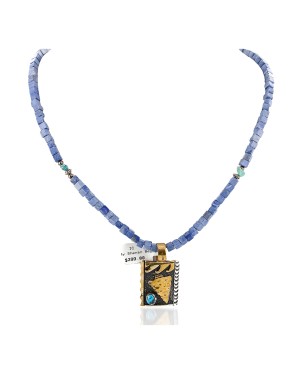 12kt Gold Filled and .925 Sterling Silver Handmade Arrow Certified Authentic Navajo Natural Turquoise and Lapis Native American Necklace 14456-7-25289