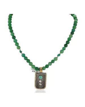 12kt Gold Filled and .925 Sterling Silver Handmade Certified Authentic Navajo Natural Jade Turquoise Native American Necklace 14746-13-15795