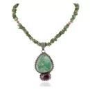 .925 Sterling Silver Handmade Signed Certified Authentic Navajo Turquoise Coral Spiny Oyster Native American Necklace 14790-16029-12