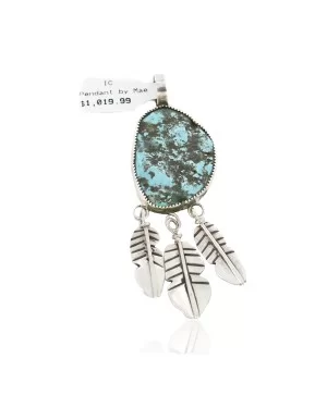 Feather Certified Authentic .925 Sterling Silver Handmade Navajo Natural Turquoise Native American Pendant 14990-1