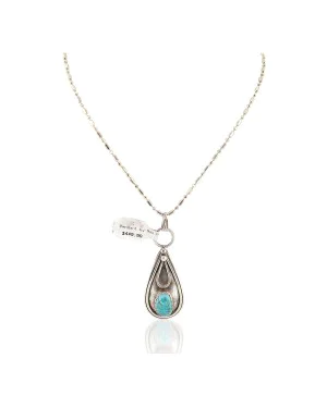 .925 Sterling Silver Handmade Certified Authentic Navajo Natural Turquoise Native American Necklace 15000-1