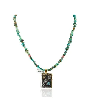 $590 12kt Gold Filled And .925 Sterling Silver Handmade KOKOPELI Certified Authentic Navajo Natural Turquoise Native American Necklace 15000-9