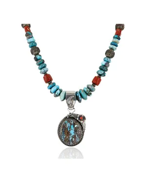 Handmade Certified Authentic Mae Peshlakei Navajo .925 Sterling Silver Turquoise Native American Necklace 15014