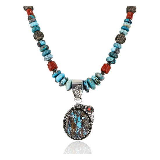 Handmade Certified Authentic Mae Peshlakei Navajo .925 Sterling Silver Turquoise Native American Necklace 15014
