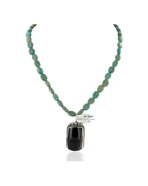 Certified Authentic .925 Sterling Silver Handmade Natural Turquoise and Tigers Eye Native American Necklace 15037-15338
