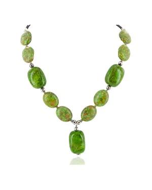 Certified Authentic Navajo .925 Sterling Silver Composite Gaspeite Native American Necklace 15390