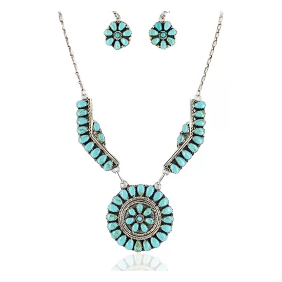 Handmade Certified Authentic Navajo .925 Sterling Silver Natural Turquoise Set Native American Necklace Earrings 15749-17945 Handmade Certified Authentic Navajo .925 Sterling Silver Natural Turquoise Set Native American Necklace Earrings 15749-17945