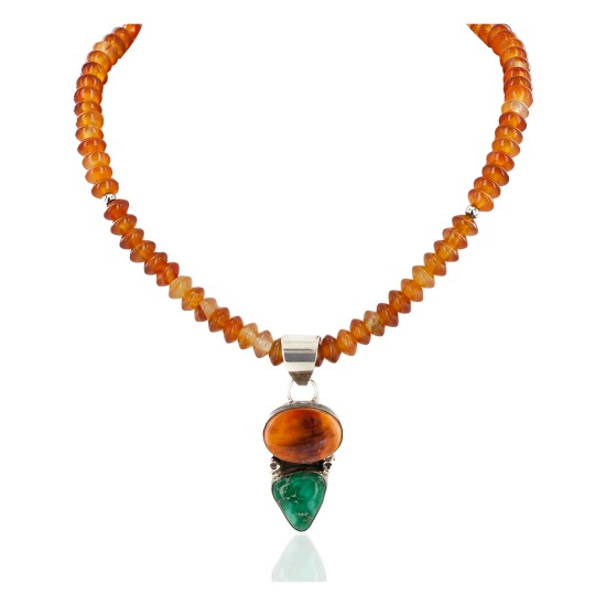 Certified Authentic Signed by Shay Navajo .925 Sterling Silver Natural Turquoise Spiny Oyster Agate Native American Necklace 15750-15685 Certified Authentic Signed by Shay Navajo .925 Sterling Silver Natural Turquoise Spiny Oyster Agate Native American Necklace 15750-15685