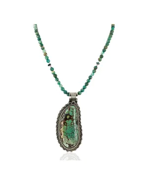 Large Handmade Certified Authentic Navajo .925 Sterling Silver Turquoise Native American Necklace 15753