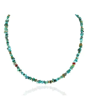 Delicate Certified Authentic Navajo .925 Sterling Silver Natural Turquoise and Coral Native American Necklace 1601