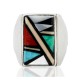 Handmade Certified Authentic Zuni Signed .925 Sterling Silver Inlaid Natural Turquoise Black Onyx and Mother of Pearl Multicolor Native American Ring  16143