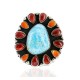 Flower Handmade Certified Authentic Navajo .925 Sterling Silver Natural Turquoise and Spiny Oyster Native American Ring  16583
